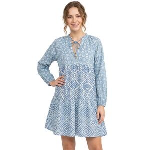 Jessica Simpson Women's Size XL Blue Geometric Print Tiered Boho Mini Dress